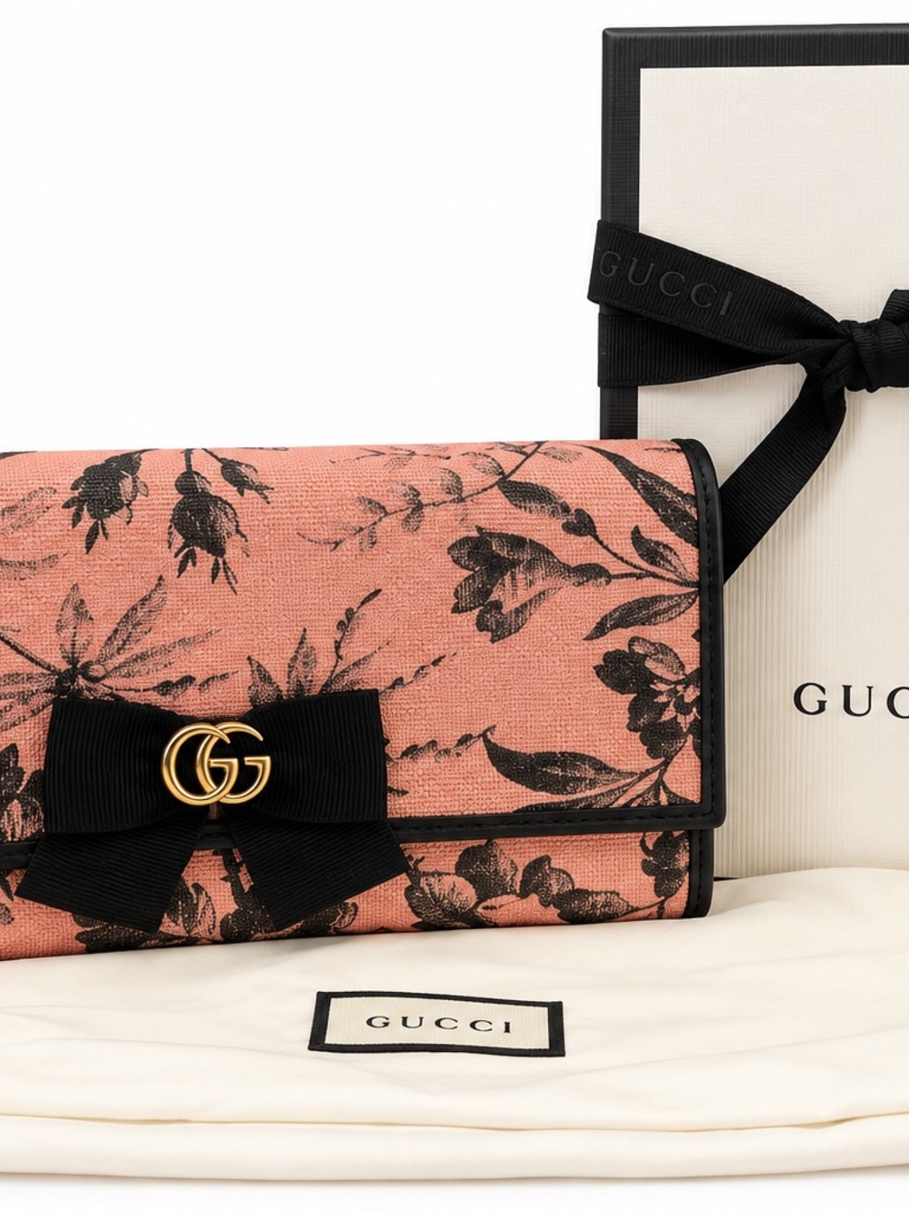 Gucci Pink Floral GG Ribbon Continental Wallet